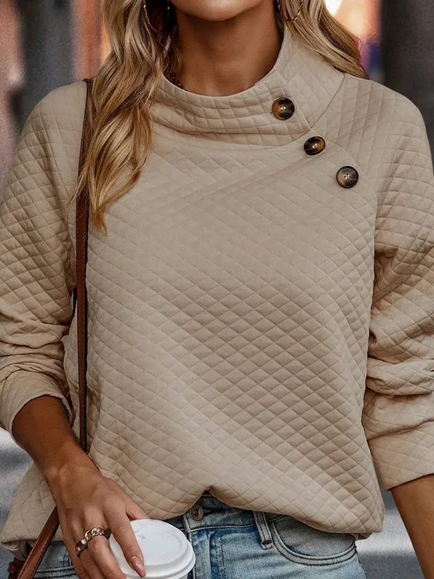 Casual Stand Collar Plain Sweatshirt