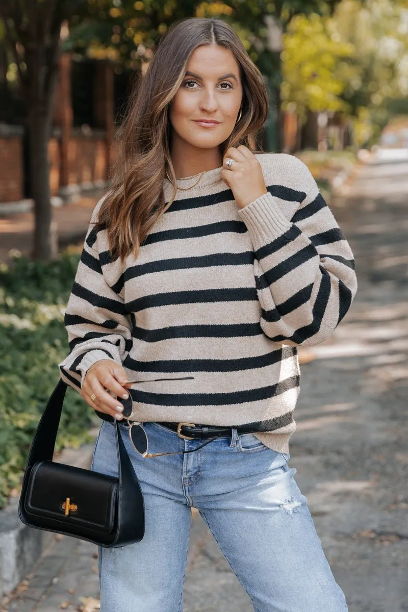 Black and Mocha Striped Pullover Sweater