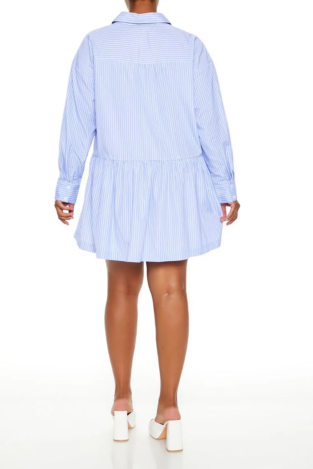 Plus Size Striped Mini Shirt Dress