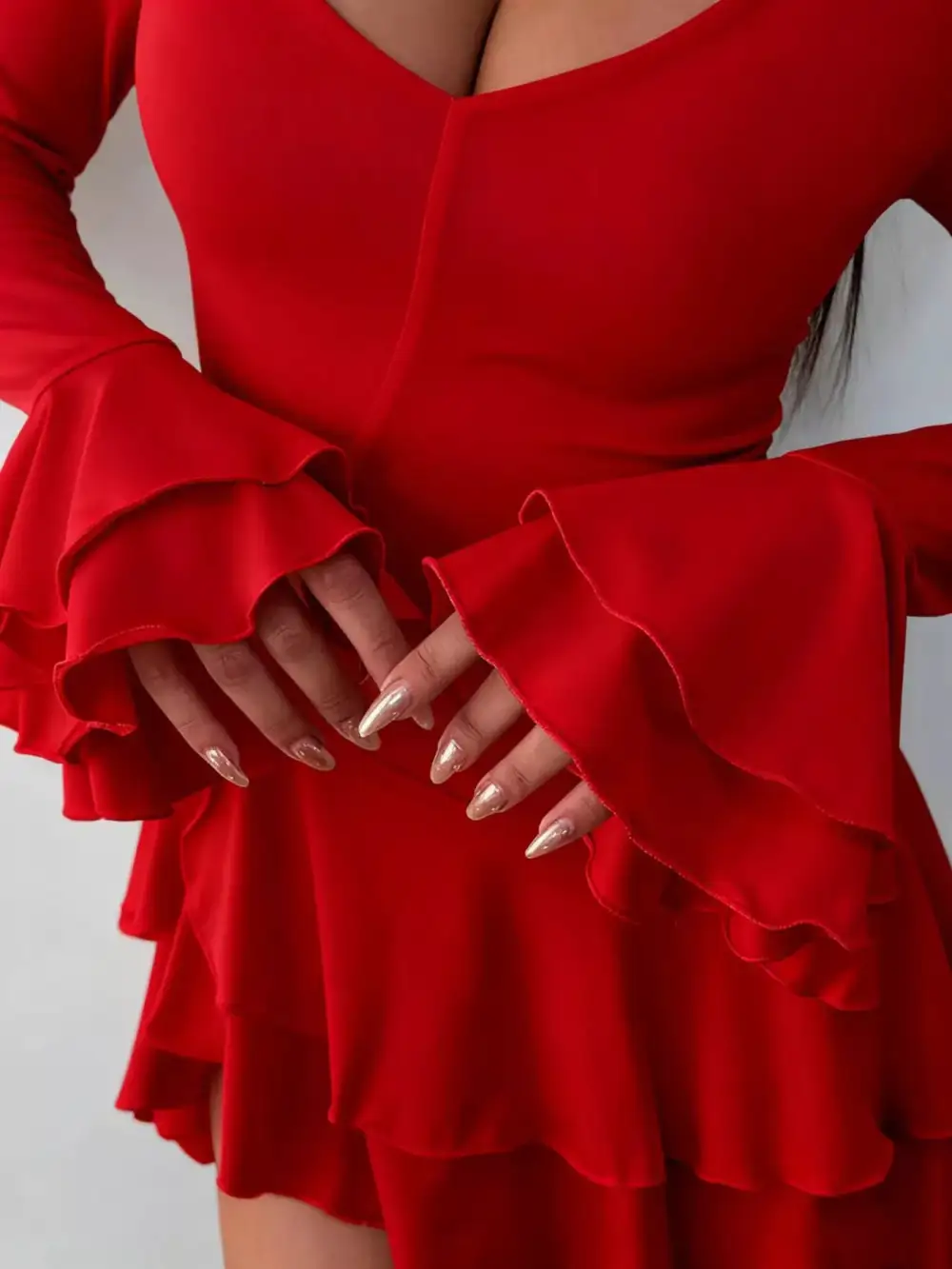 Textured Detail Ruffle Mini Dress