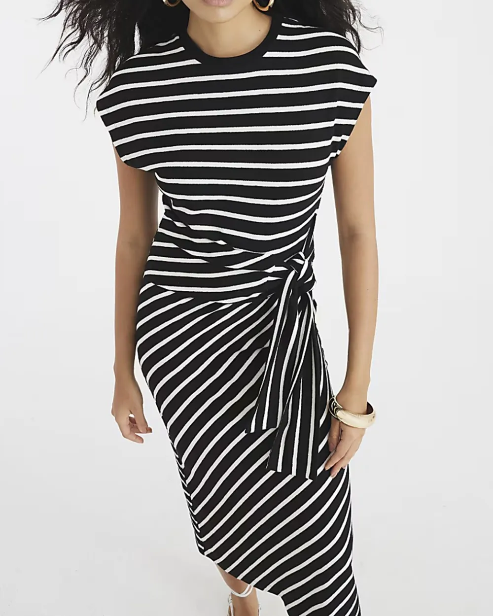 Round Neck Waist Striped Dresses