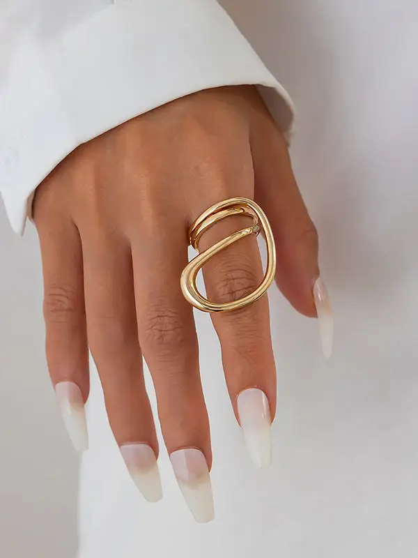 Asymmetric Geometric Polished Alloy Ring