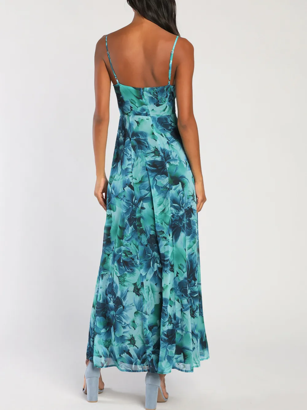 Beautiful Teal Green Floral Print Twist-Front Maxi Dress