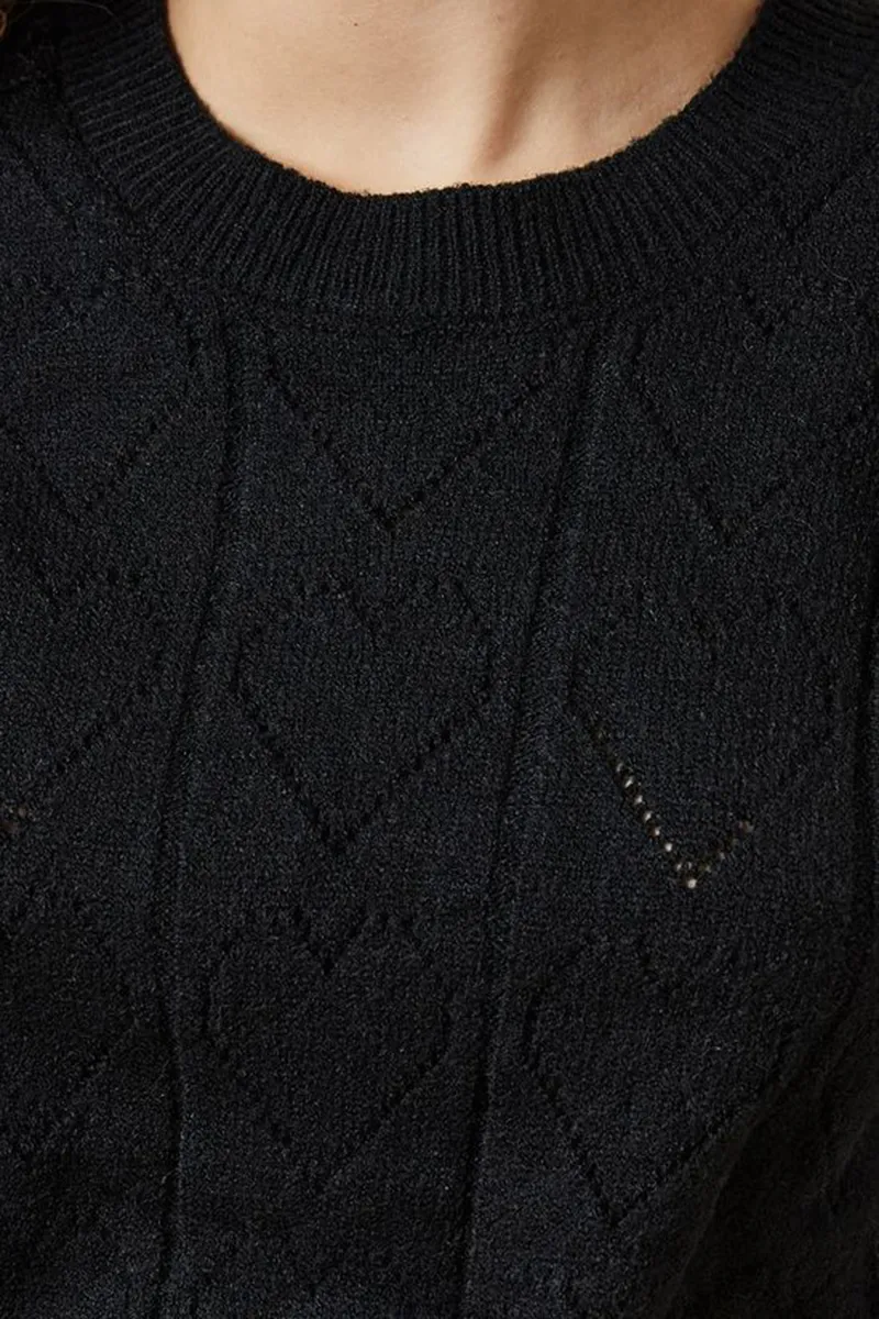 Casual Style Heart Pointelle Crew Neck Sweaters