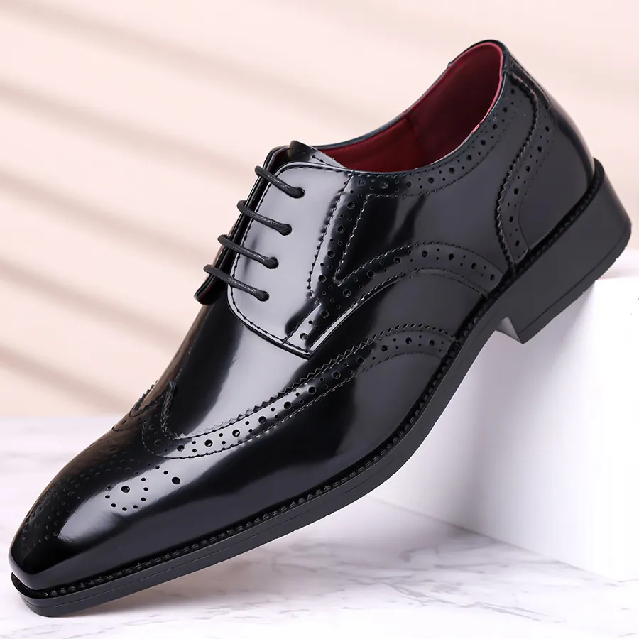 Men's British Style Leather Oxford Shoes Business Formal Pointed Toe Large Size Casual Dress Shoes