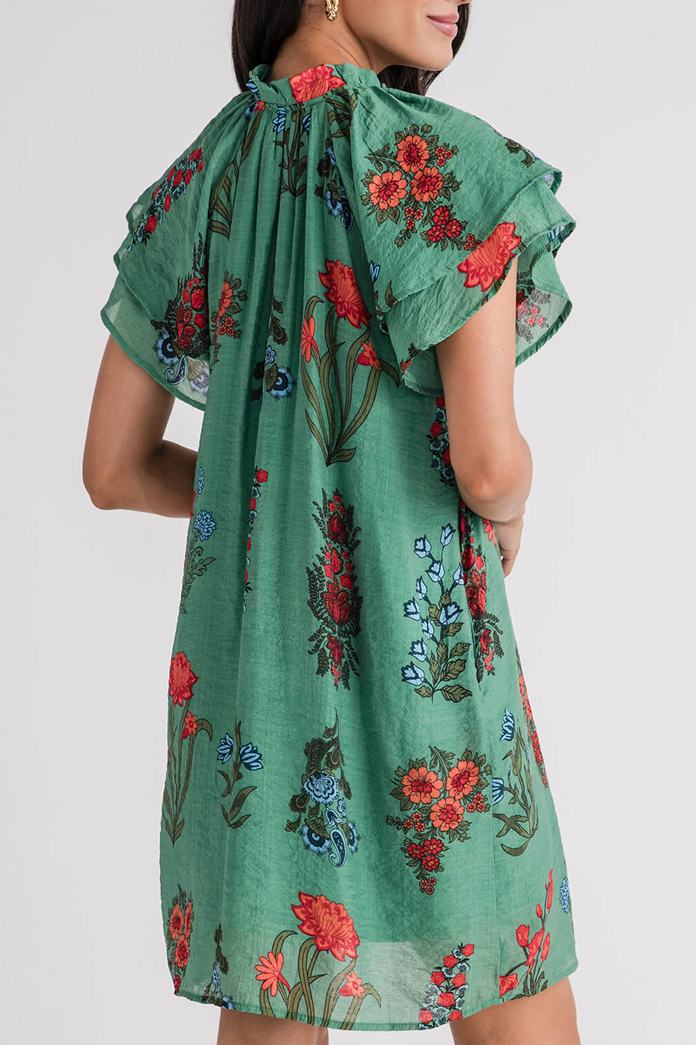 THML Medalion Printed Short Dress - emerald