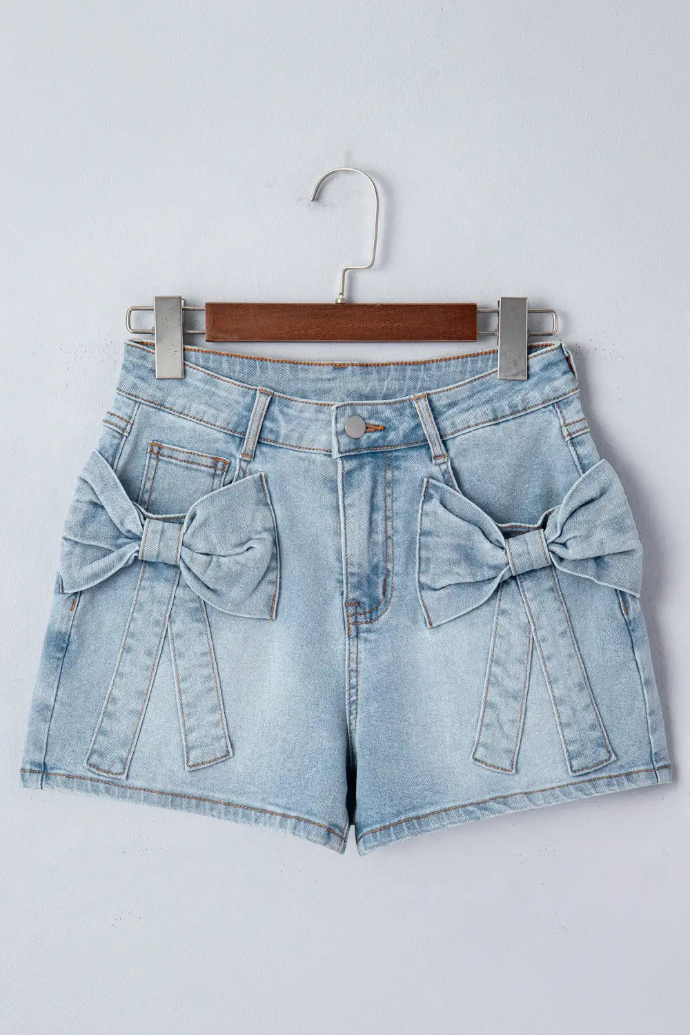Bow Detail Denim Shorts With Pockets
