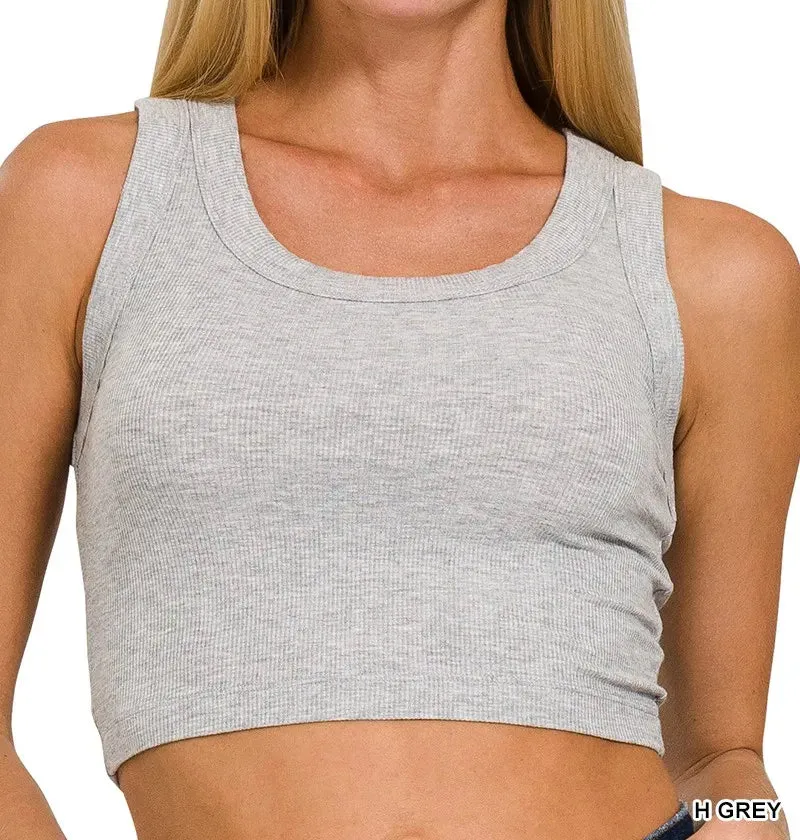 Ribbed Scoop Neck Cropped Tank Top