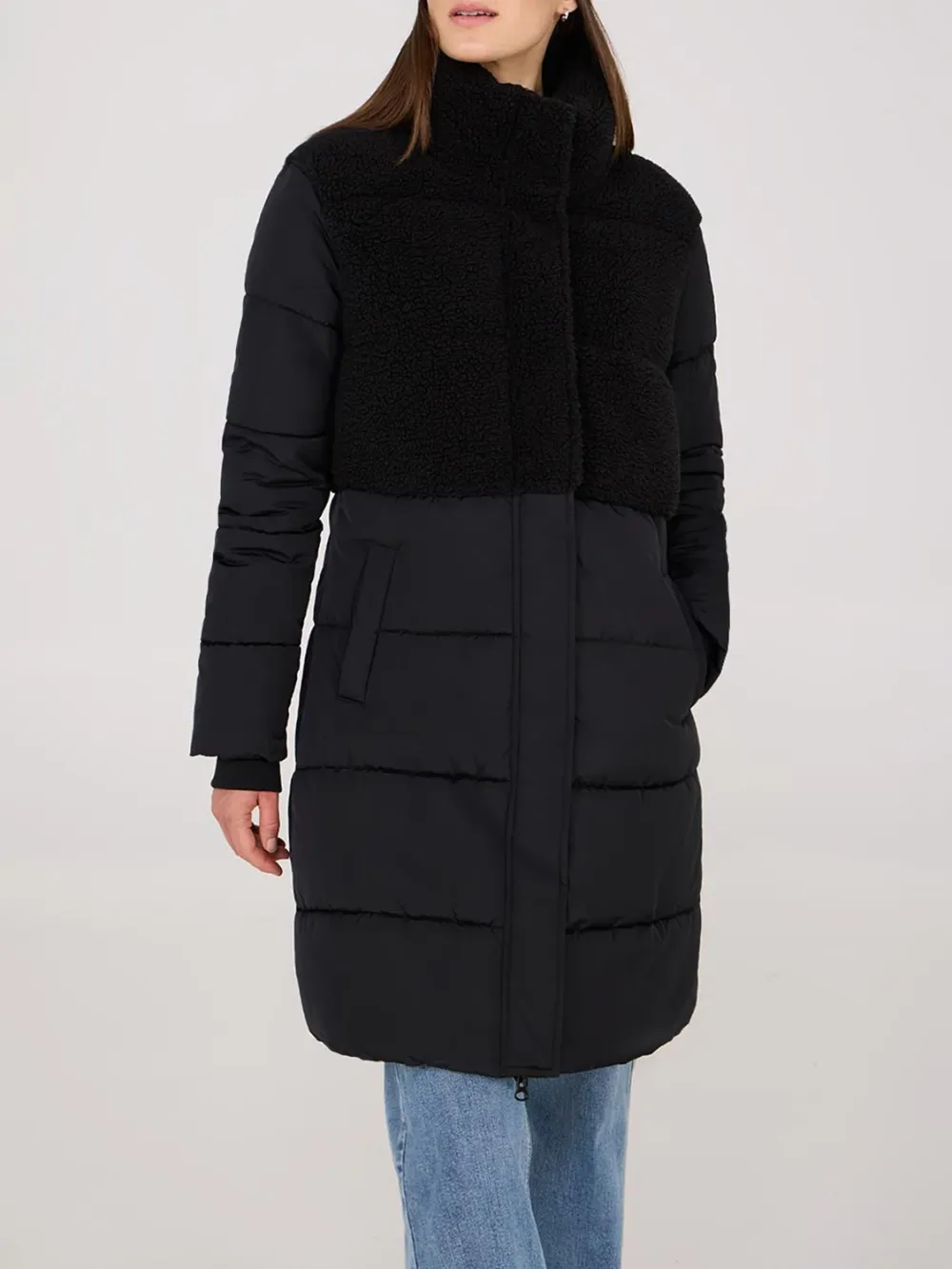 Beige Short Shearling Puffer Jacket