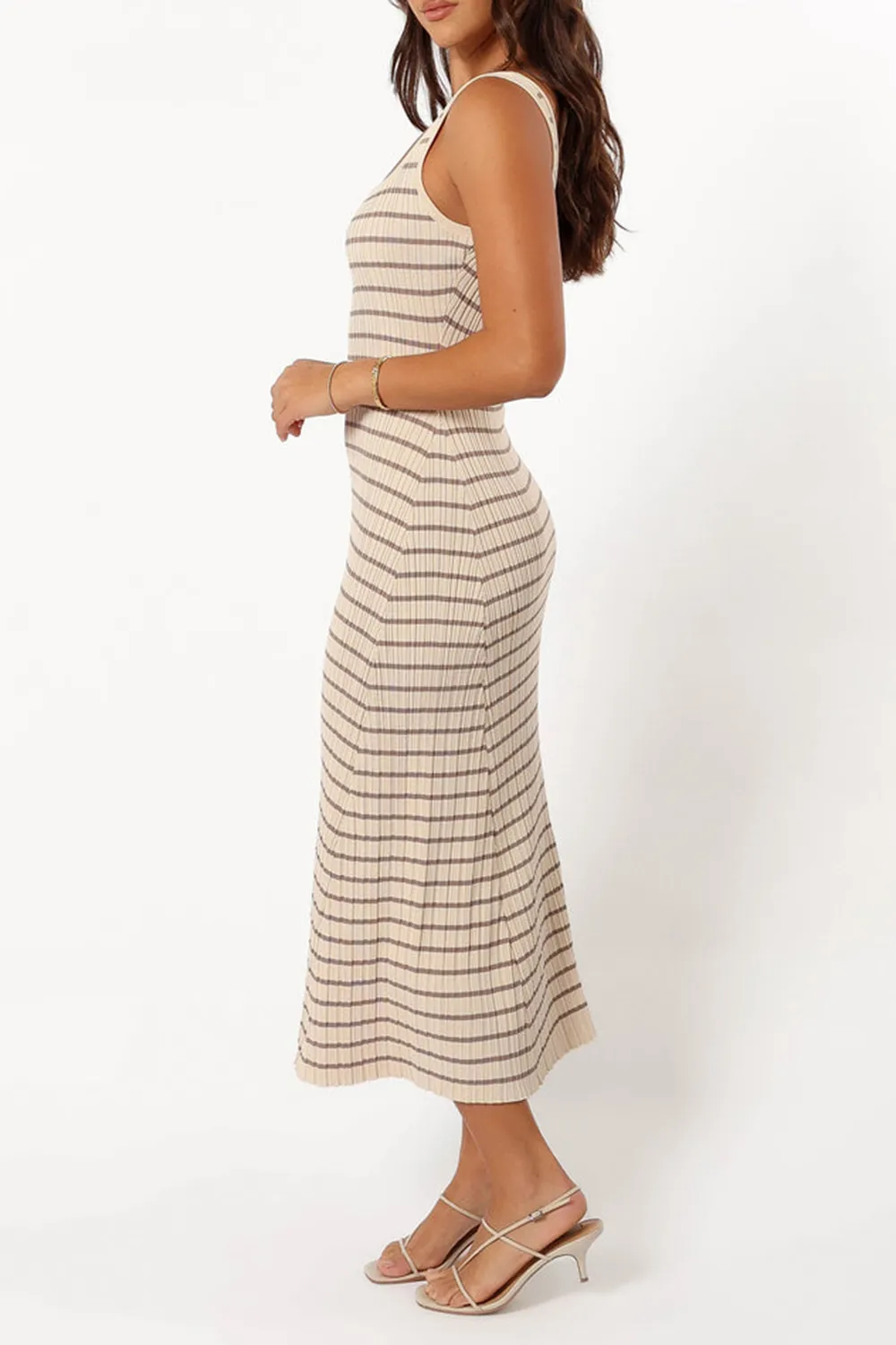 HENRY STRIPED MIDI DRESS - BLACK BEIGE