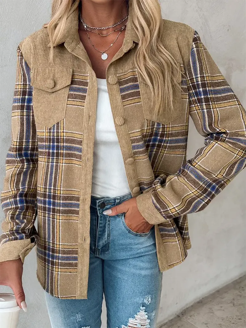 Women's Corduroy Plaid Single Breasted Jacket