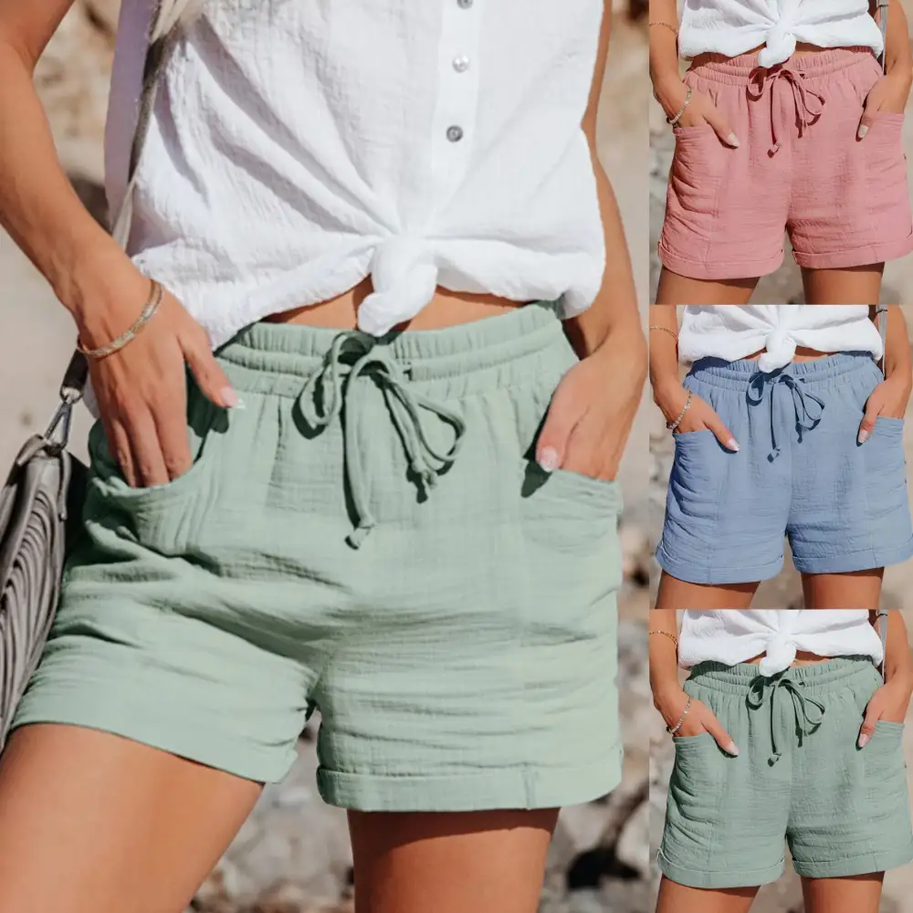 Drawstring Rolled Hem Shorts