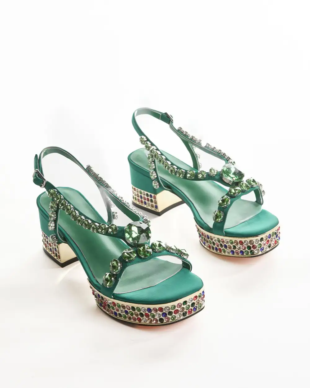 Gem Platform Sandals in Green