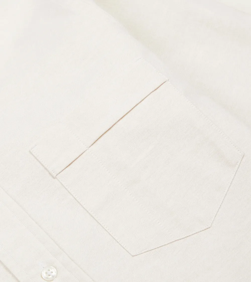 Cream Cotton Oxford Cloth Button-Down Shirt Lapel Plain