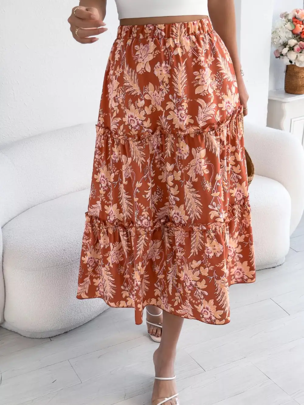 Everyday Ruffle Floral Midi Skirt