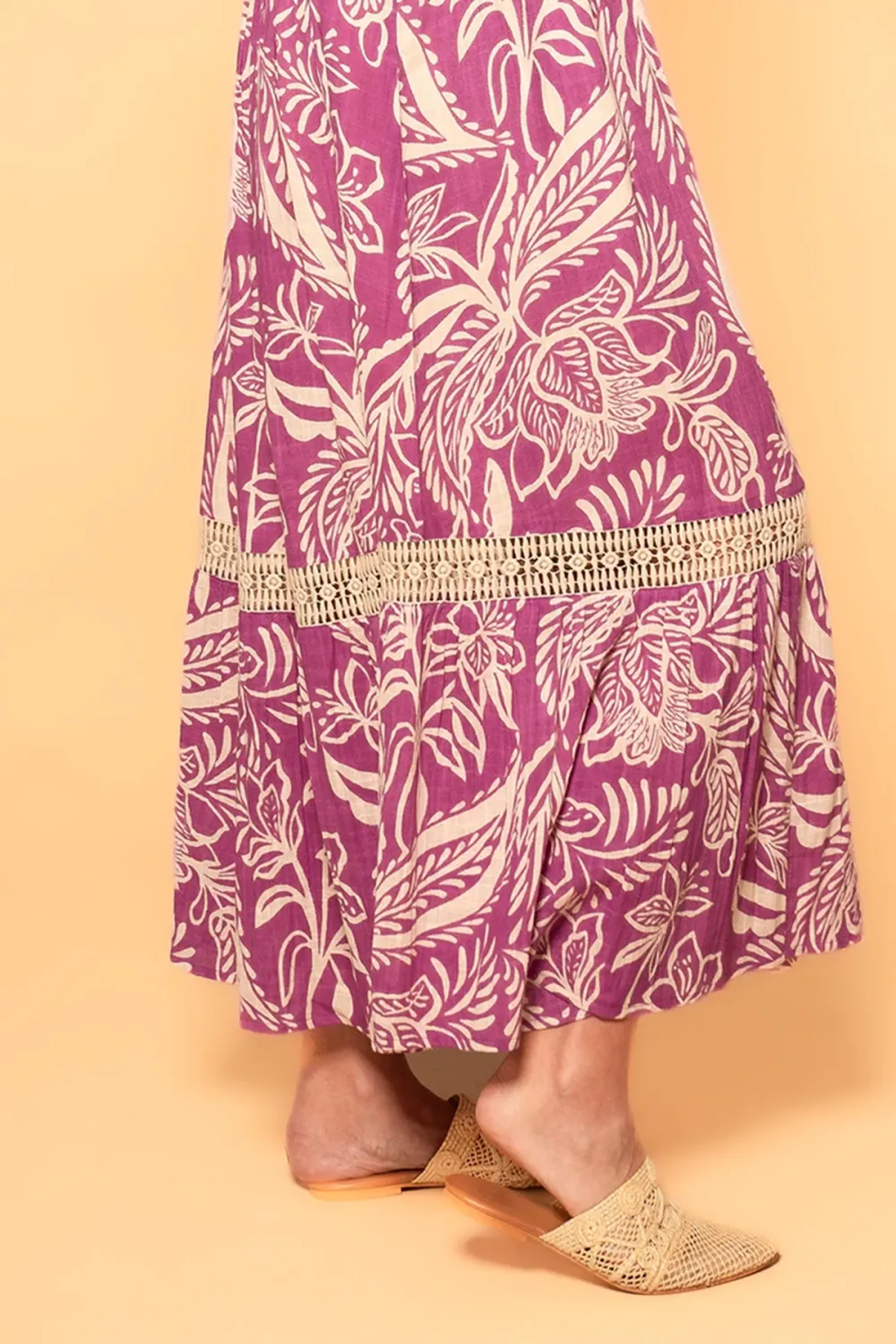 Purple And White Paisley Print Maxi Dress