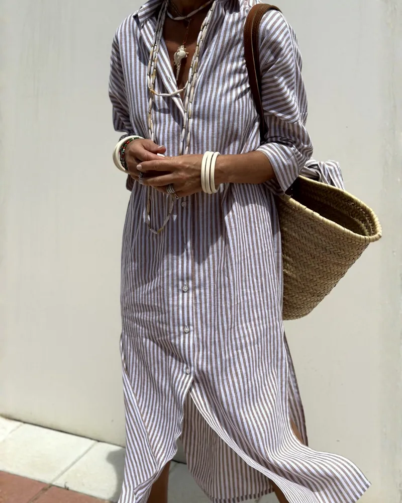 Collared Striped Shirt Dress