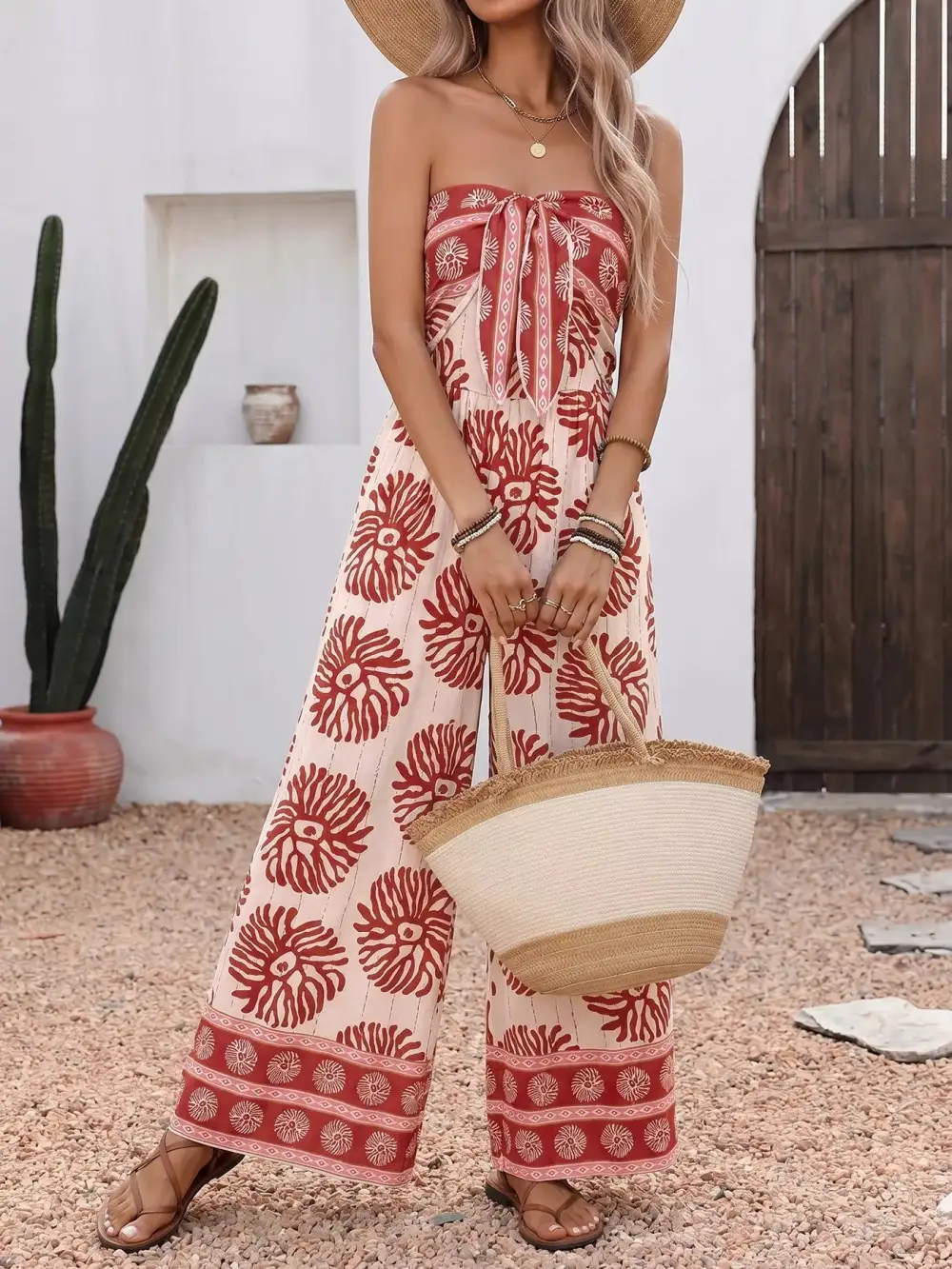 Strapless Floral Wide Leg Jumpsuit