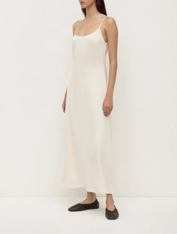 Cream Bias-Cut Silk Maxi Dress