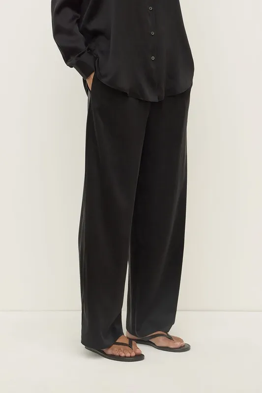 Black Silk Wide-Leg Pant
