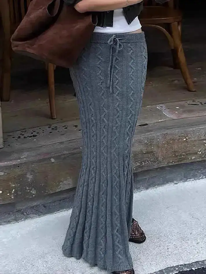 Tie Detail Knit Maxi Skirt