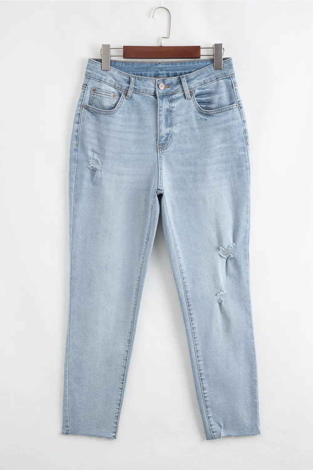 Mid Rise Ankle Length Distressed Skinny Jeans