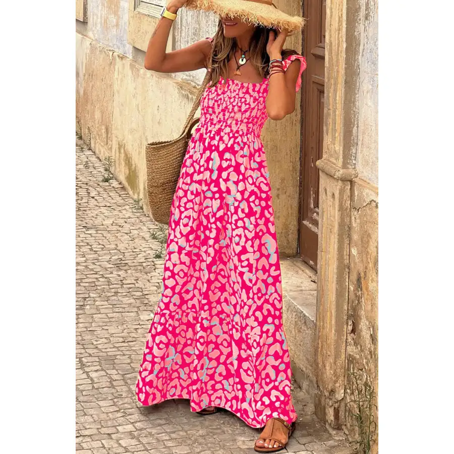 Ruffled Printed Wide Strap Dress
