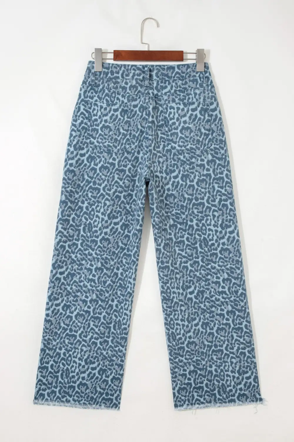Relaxed Wide Leg High Waist Frayed Leopard Jeans