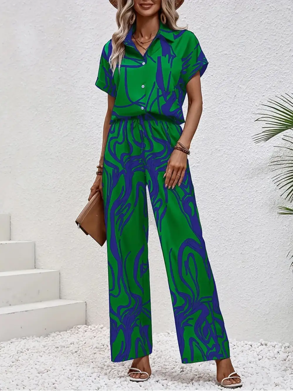 Button Front Printed Jumpsuit