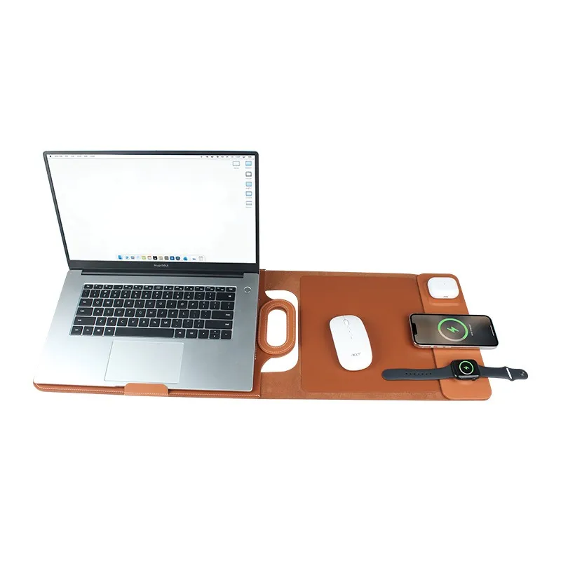 The All-In-One Mobile Workstation Sleeve | Built-In 15W Multi-Device Wireless Charger, Ergonomic Laptop Stand & Mousepad (Fits up to 16