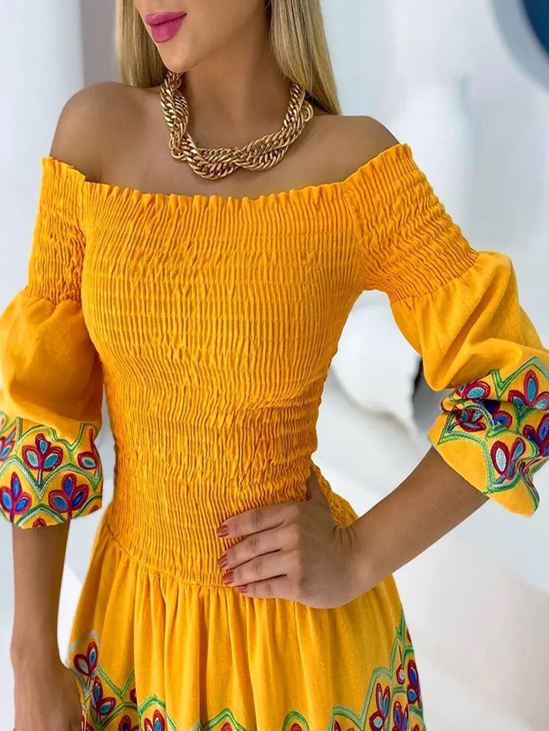 Casual One-shoulder Printed Maxi Dress
