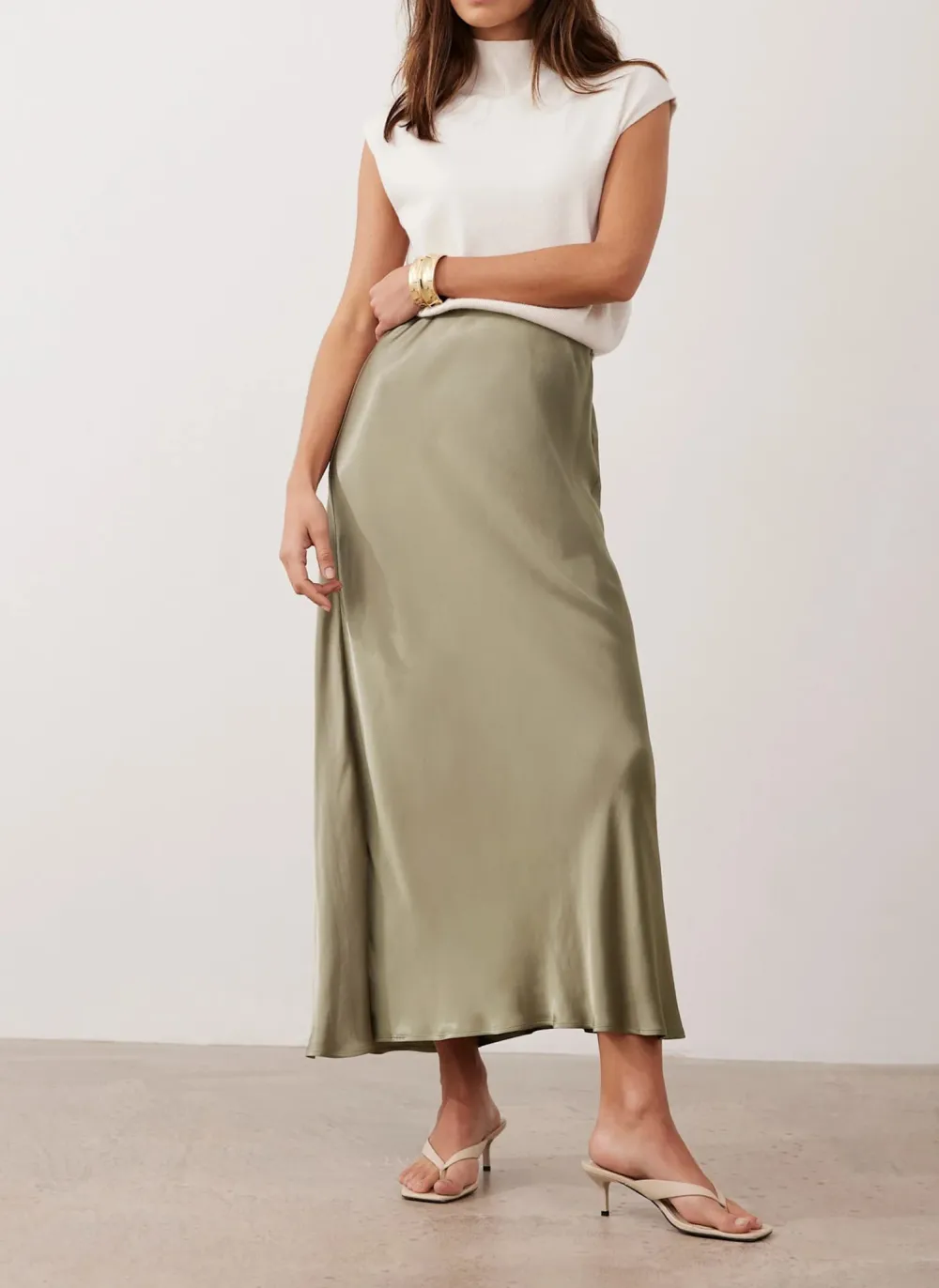 Casual Style Satin Slip Midi Skirt