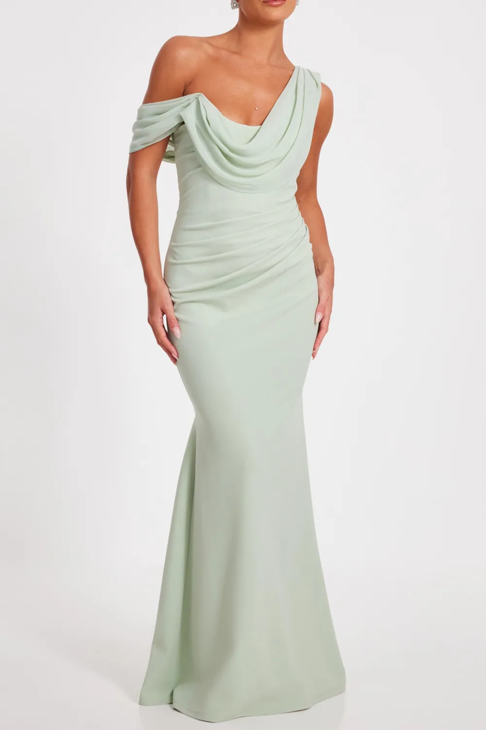 Asymmetric Draped Neck Breathable Drop Shoulder Women's Dress