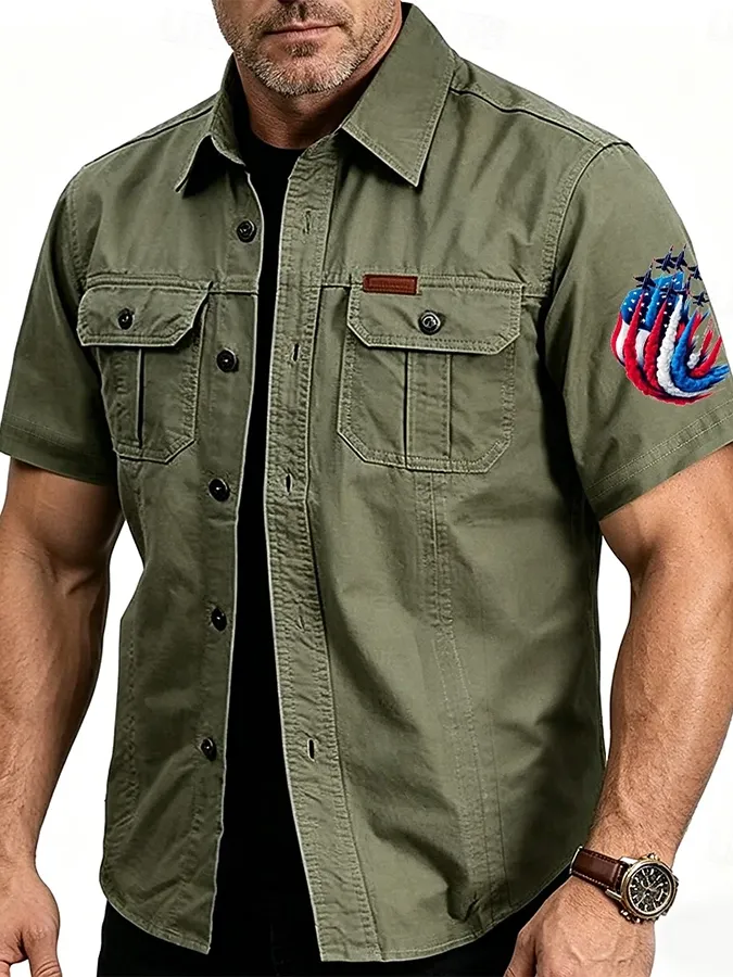 Men's American Flag Eagle Print Short Sleeve Shirt