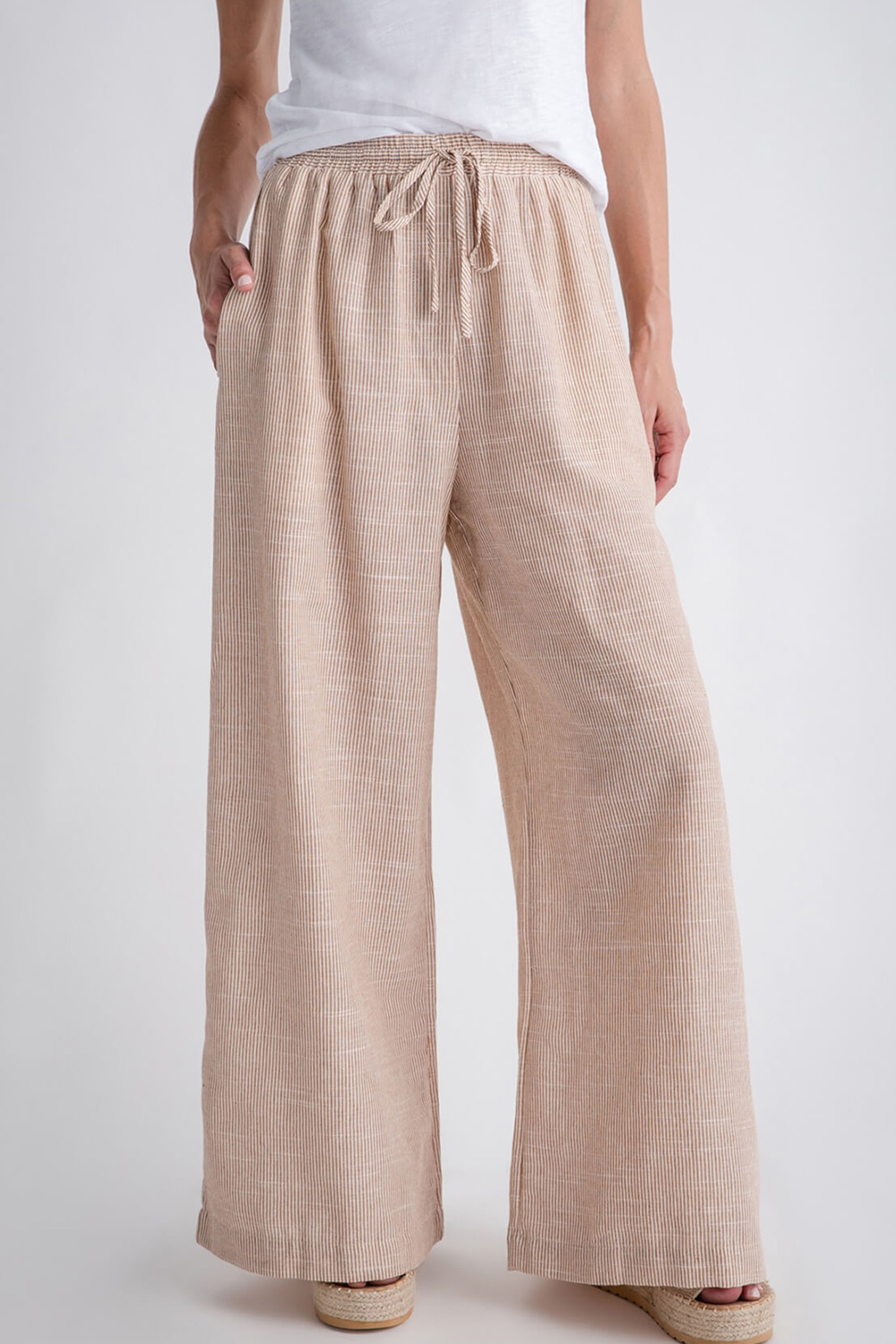 Mustard Seed Wide Leg Striped Pants - camel