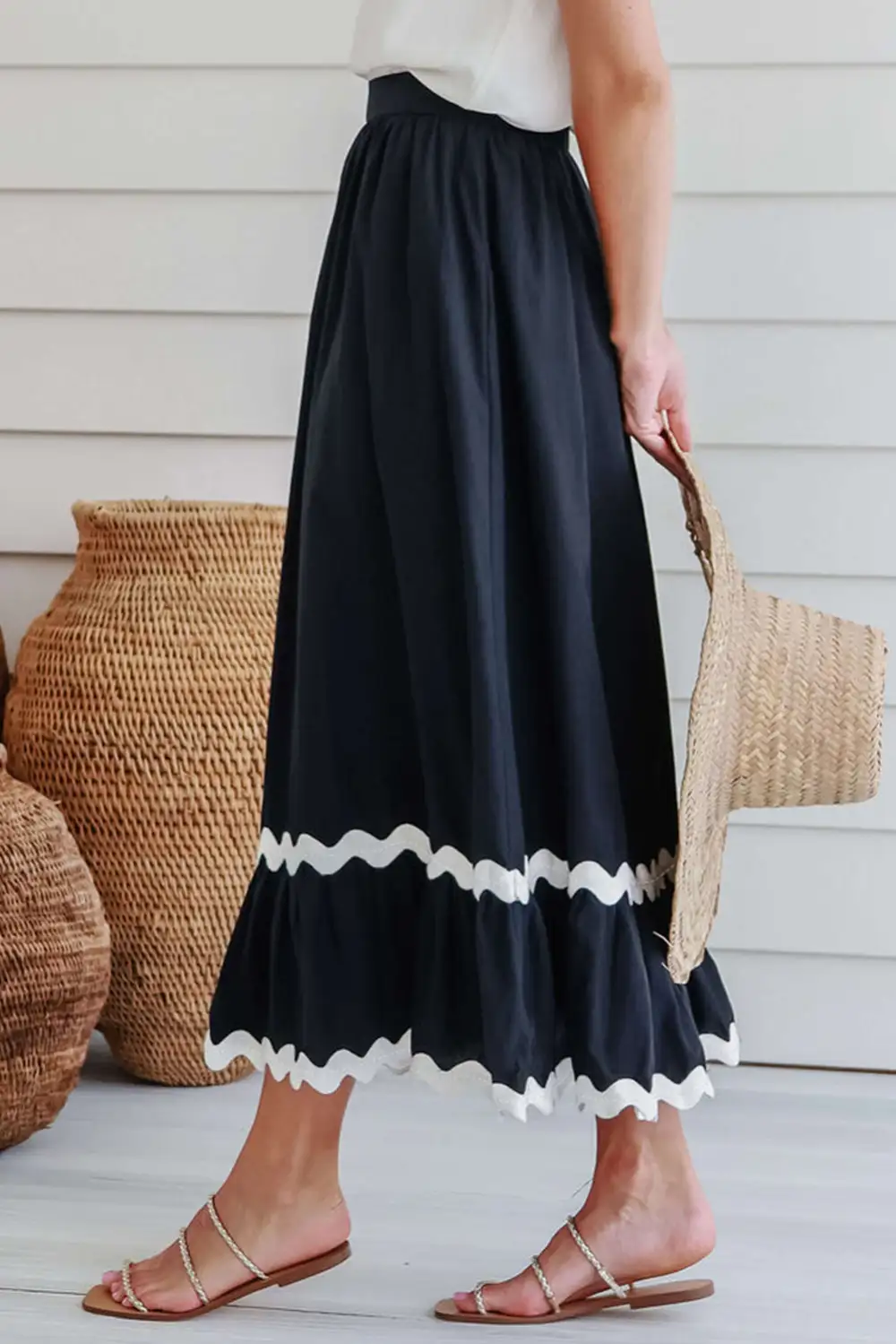 High Waist Ricrac Trim Skirt