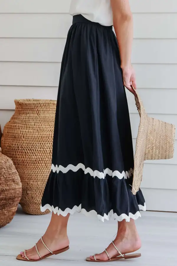High Waist Ricrac Trim Skirt