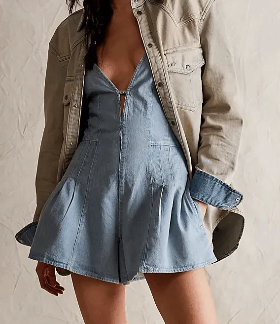 Denim V Neck Cami Mini Dress