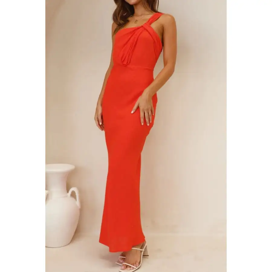 Ruched Single Shoulder Maxi Dress
