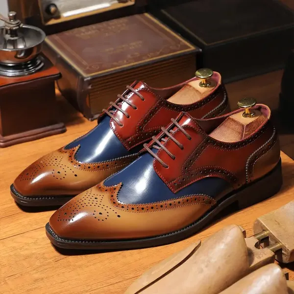 Men's British Style Leather Oxford Shoes Business Formal Pointed Toe Large Size Casual Dress Shoes