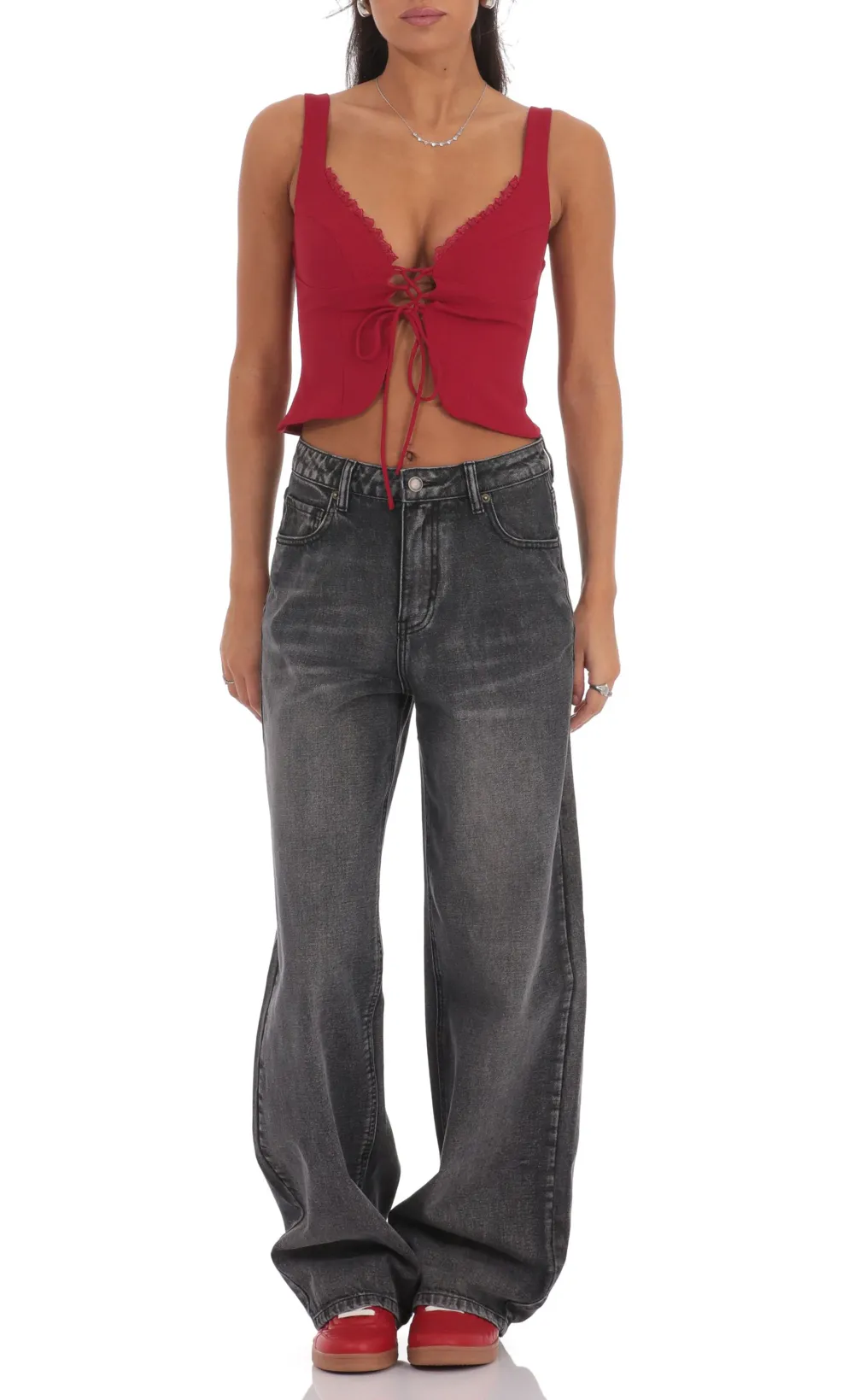 Front Tie Vest Top in Red