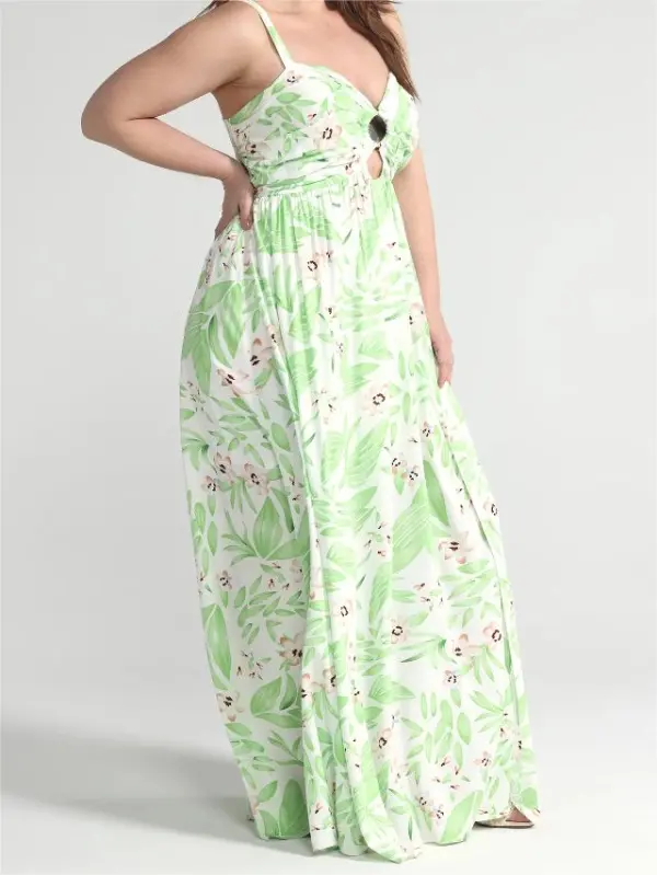 Tropical Print O Ring Maxi Dress