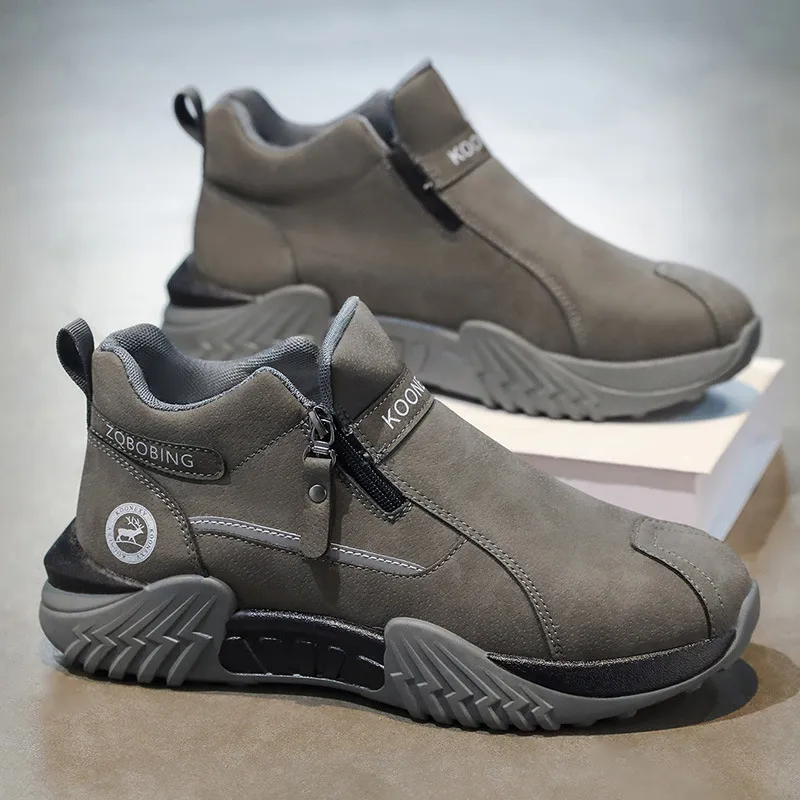 Unisex Winter Snow Casual Ankle Boots, Suede-Style Upper, Side Zipper, Fleece Lining, Thick PVC Sole