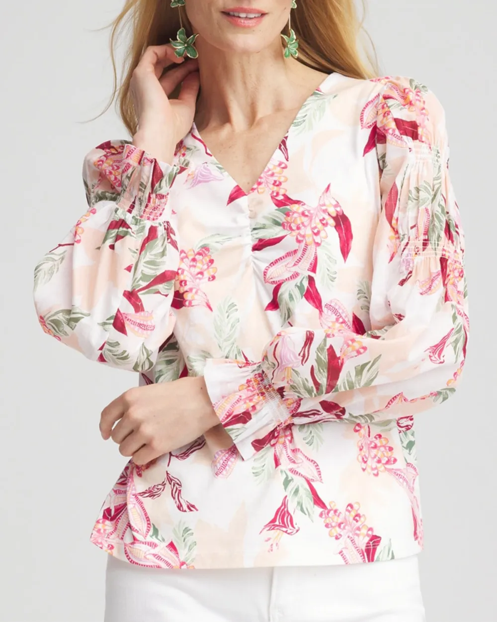 Floral Print V-Neck Puff Sleeve Blouse