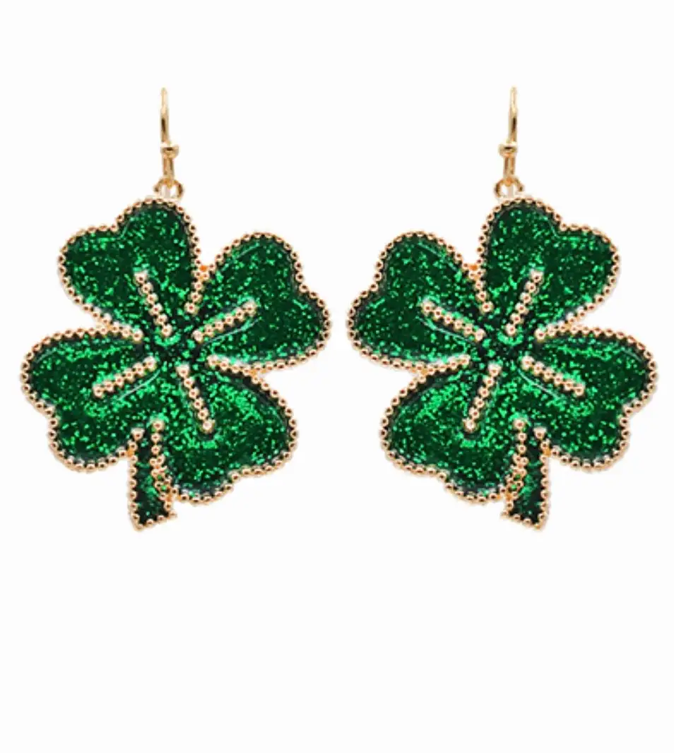 Glitter Leaf Clover Earrings