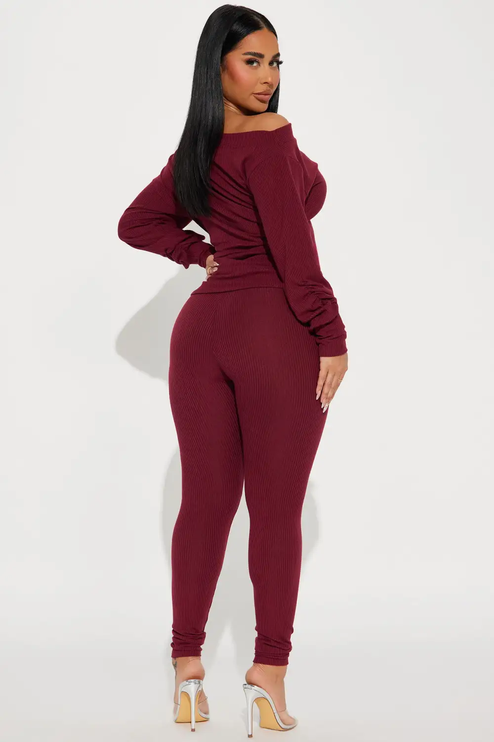 Taylor Off Shoulder Pant Set - Burgundy