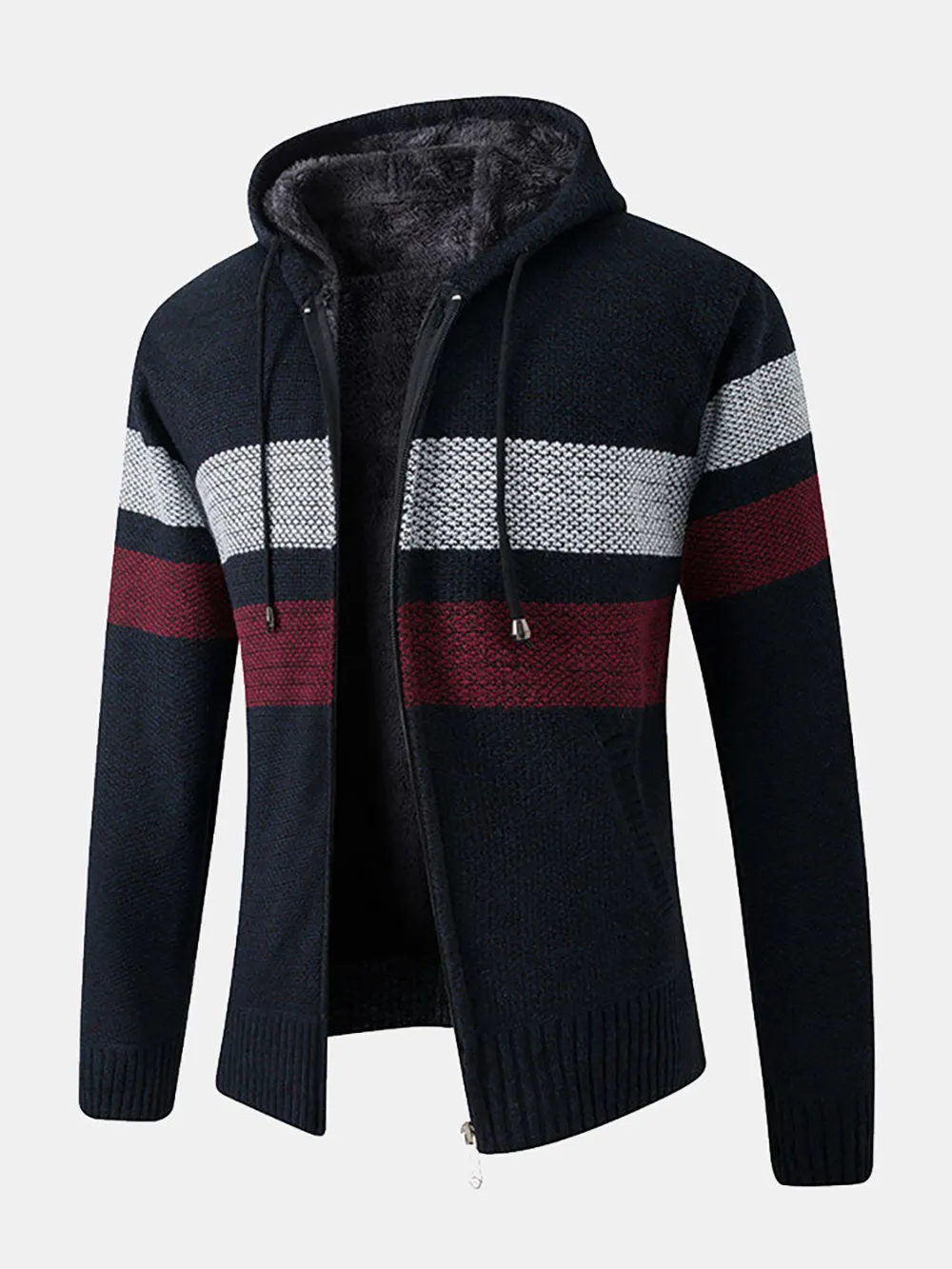 Striped Zip Up Hooded Cardigan