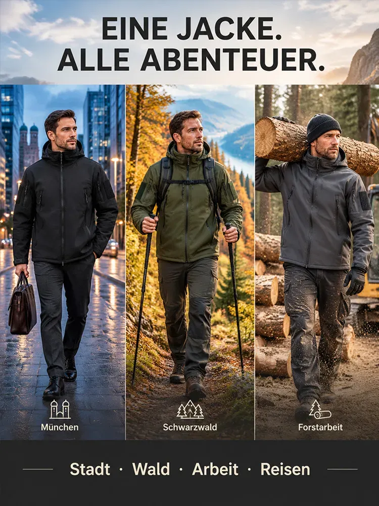 Men's Softshell Jacket Set Windproof Water-Resistant Fleece-Lined Durable