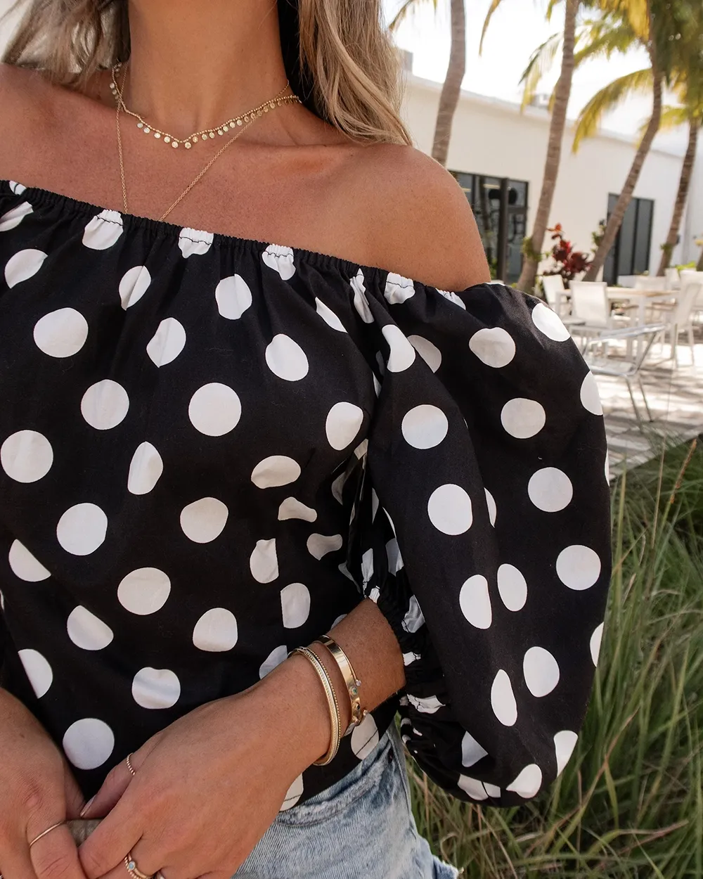 Off The Shoulder Polka Dot Blouse