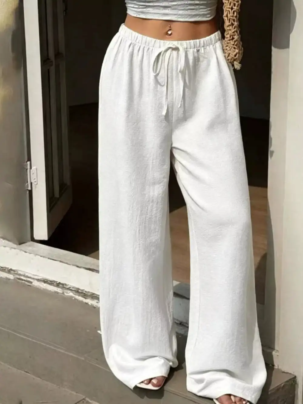 Plus Size Wide Leg Drawstring Pants